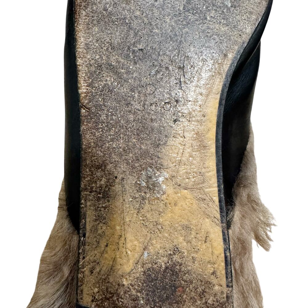 GUCCI Princetown Black Leather Fur Lined Loafer Mule with Bronze Horse Bit EU 37 - Picture 5 of 8